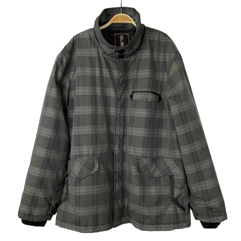 Billabong Plaid Winter Snowboarding Jacket Men Size L Gray Knit Cuffs - NO Hood